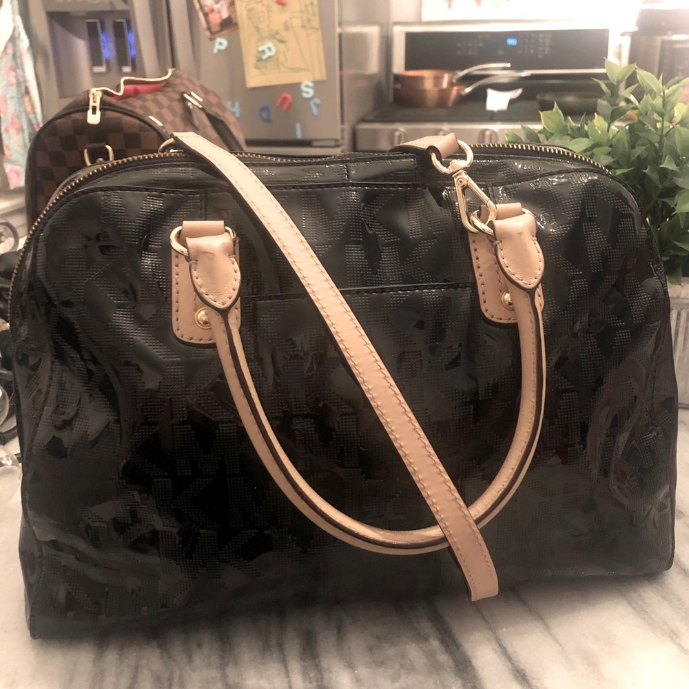 Michael Kors Black embossed patent logo satchel